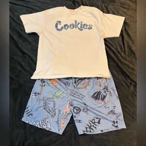 Cookies Graphic T-Shirt and Patterned Shorts Set
